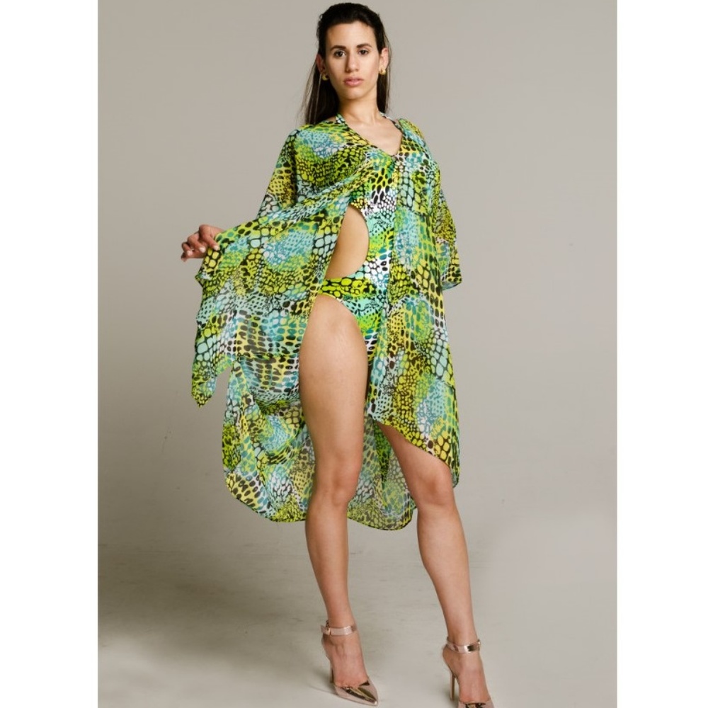 GREEN LEOPARD PRINT SHORT KAFTAN
